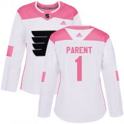 Wholesale Cheap Adidas Flyers #1 Bernie Parent White/Pink Authentic Fashion Women's Stitched NHL Jersey