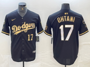 Cheap Men's Los Angeles Dodgers #17 Shohei Ohtani Number Black Gold Stitched Cool Base Nike Jersey