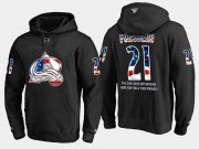 Wholesale Cheap Avalanche #21 Peter Forsberg NHL Banner Wave Usa Flag Black Hoodie