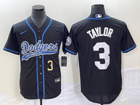 Wholesale Cheap Men\'s Los Angeles Dodgers #3 Chris Taylor Number Black With Patch Cool Base Stitched Baseball Jersey