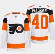 Cheap Men's Philadelphia Flyers #40 Cal Petersen White 2024 Stadium Series Stitched Jersey