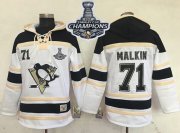 Wholesale Cheap Penguins #71 Evgeni Malkin White Sawyer Hooded Sweatshirt 2017 Stanley Cup Finals Champions Stitched NHL Jersey