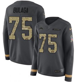 Wholesale Cheap Nike Chargers #75 Bryan Bulaga Anthracite Salute to Service Women\'s Stitched NFL Limited Therma Long Sleeve Jersey