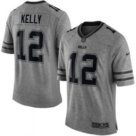 Wholesale Cheap Nike Bills #12 Jim Kelly Gray Men\'s Stitched NFL Limited Gridiron Gray Jersey