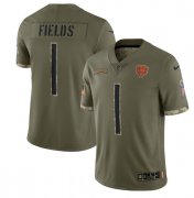 Wholesale Cheap Men's Chicago Bears #1 Justin Fields 2022 Olive Salute To Service Limited Stitched Jersey