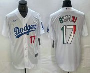Cheap Men's Los Angeles Dodgers #17 Shohei Ohtani Number Mexico White Cool Base Stitched Jersey