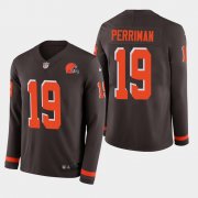 Wholesale Cheap Nike Browns #19 Breshad Perriman Brown Team Color Men's Stitched NFL Limited Therma Long Sleeve Jersey