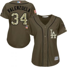 Wholesale Cheap Dodgers #34 Fernando Valenzuela Green Salute to Service Women\'s Stitched MLB Jersey