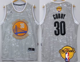 Wholesale Cheap Men\'s Golden State Warriors #30 Stephen Curry Gray City Lights 2017 The NBA Finals Patch Jersey