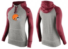 Wholesale Cheap Women\'s Nike Cleveland Browns Performance Hoodie Grey & Red_3