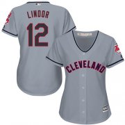 Wholesale Cheap Indians #12 Francisco Lindor Grey Women's Road Stitched MLB Jersey