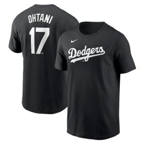 Cheap Men\'s Los Angeles Dodgers #17 Shohei Ohtani Black 2024 Fuse Name & Number T-Shirt