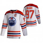 Wholesale Cheap Edmonton Oilers #97 Connor McDavid White Men's Adidas 2020-21 Reverse Retro Alternate NHL Jersey