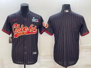 Wholesale Cheap Men's Kansas City Chiefs Blank Black With Super Bowl LVII Patch Cool Base Stitched Baseball Jersey