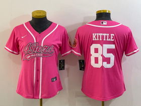 Wholesale Cheap Women\'s San Francisco 49ers #85 George Kittle Pink With Patch Cool Base Stitched Baseball Jersey