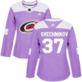 Wholesale Cheap Adidas Hurricanes #37 Andrei Svechnikov Purple Authentic Fights Cancer Women\'s Stitched NHL Jersey