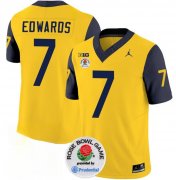 Cheap Men's Michigan Wolverines #7 Donovan Edwards 2023 F.U.S.E. Yellow Navy Rose Bowl Patch Stitched Jersey