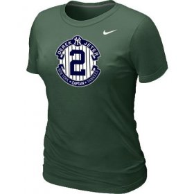 Wholesale Cheap Women\'s Nike New York Yankees #2 Derek Jeter Official Final Season Commemorative Logo Blended T-Shirt Dark Green
