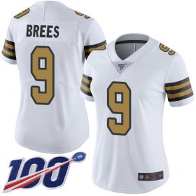 Wholesale Cheap Nike Saints #9 Drew Brees White Women\'s Stitched NFL Limited Rush 100th Season Jersey