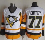 Wholesale Cheap Penguins #77 Paul Coffey White/Black CCM Throwback Stitched NHL Jersey