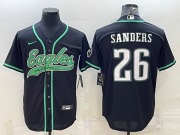 Wholesale Cheap Men's Philadelphia Eagles #26 Miles Sanders Black With Patch Cool Base Stitched Baseball Jersey