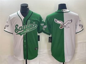 Men\'s Philadelphia Eagles Green White Split Team Big Logo Cool Base Stitched Baseball Jersey
