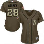 Wholesale Cheap Angels #28 Andrew Heaney Green Salute to Service Women's Stitched MLB Jersey