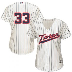 Wholesale Cheap Twins #33 Justin Morneau Cream Strip Alternate Women\'s Stitched MLB Jersey