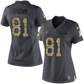 Wholesale Cheap Nike Raiders #81 Tim Brown Black Women\'s Stitched NFL Limited 2016 Salute to Service Jersey