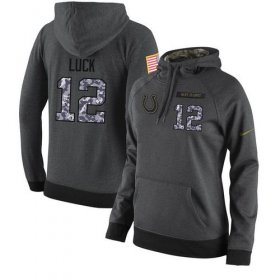 Wholesale Cheap NFL Women\'s Nike Indianapolis Colts #12 Andrew Luck Stitched Black Anthracite Salute to Service Player Performance Hoodie