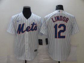 Wholesale Cheap Men\'s New York Mets #12 Francisco Lindor White Stitched MLB Cool Base Nike Jersey
