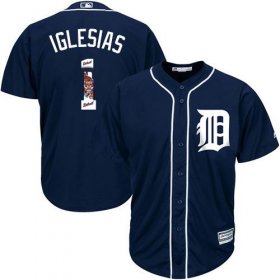 Wholesale Cheap Tigers #1 Jose Iglesias Navy Blue Team Logo Fashion Stitched MLB Jersey