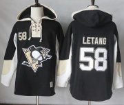 Wholesale Cheap Penguins #58 Kris Letang Black Pullover Hoodie Stitched NHL Jersey