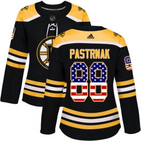 Wholesale Cheap Adidas Bruins #88 David Pastrnak Black Home Authentic USA Flag Women\'s Stitched NHL Jersey
