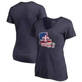 Wholesale Cheap Women\'s New Orleans Saints NFL Pro Line by Fanatics Branded Navy Banner State V-Neck T-Shirt