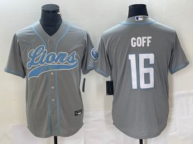 Wholesale Cheap Men\'s Detroit Lions #16 Jared Goff Gray Cool Base Stitched Baseball Jersey