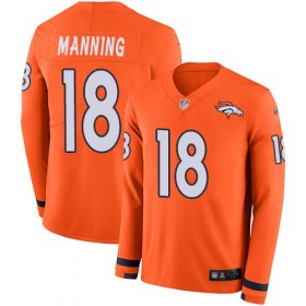 Wholesale Cheap Nike Broncos #18 Peyton Manning Orange Team Color Men\'s Stitched NFL Limited Therma Long Sleeve Jersey