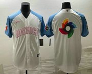 Cheap Men's Mexico Baseball Big Logo 2023 White Blue World Classic Stitched Jersey2