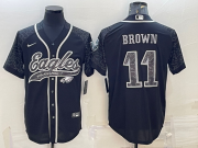 Wholesale Cheap Men's Philadelphia Eagles #11 AJ Brown Black Reflective With Patch Cool Base Stitched Baseball Jersey