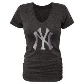 Wholesale Cheap Women\'s New York Yankees Fanatics Apparel Platinum Collection V-Neck Tri-Blend T-Shirt Black