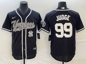 Wholesale Cheap Men\'s New York Yankees #99 Aaron Judge Black With Patch Cool Base Stitched Baseball Jersey
