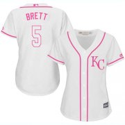 Wholesale Cheap Royals #5 George Brett White/Pink Fashion Women's Stitched MLB Jersey