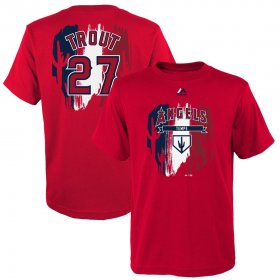 Wholesale Cheap Los Angeles Angels #27 Mike Trout Majestic Youth 2019 Spring Training Name & Number V-Neck T-Shirt Red