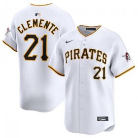 Cheap Men\'s Pittsburgh Pirates #21 Roberto Clemente White Home Limited Baseball Stitched Jersey
