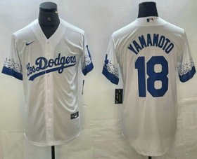 Cheap Men\'s Los Angeles Dodgers #18 Yoshinobu Yamamoto White 2021 City Connect Cool Base Stitched Jersey