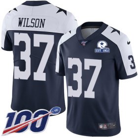 Wholesale Cheap Nike Cowboys #37 Donovan Wilson Navy Blue Thanksgiving Men\'s Stitched With Established In 1960 Patch NFL 100th Season Vapor Untouchable Limited Throwback Jersey