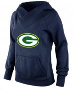 Wholesale Cheap Women's Green Bay Packers Logo Pullover Hoodie Navy Blue
