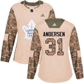 Wholesale Cheap Adidas Maple Leafs #31 Frederik Andersen Camo Authentic 2017 Veterans Day Women\'s Stitched NHL Jersey