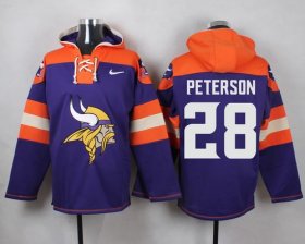 Wholesale Cheap Nike Vikings #28 Adrian Peterson Purple Player Pullover NFL Hoodie