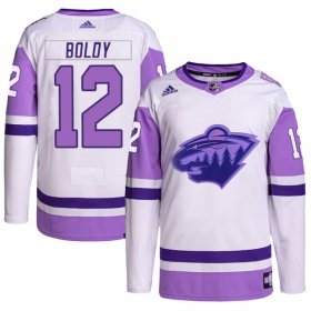 Wholesale Cheap Men\'s Minnesota Wild #12 Matthew Boldy White Purple 2022 Stitched Jersey